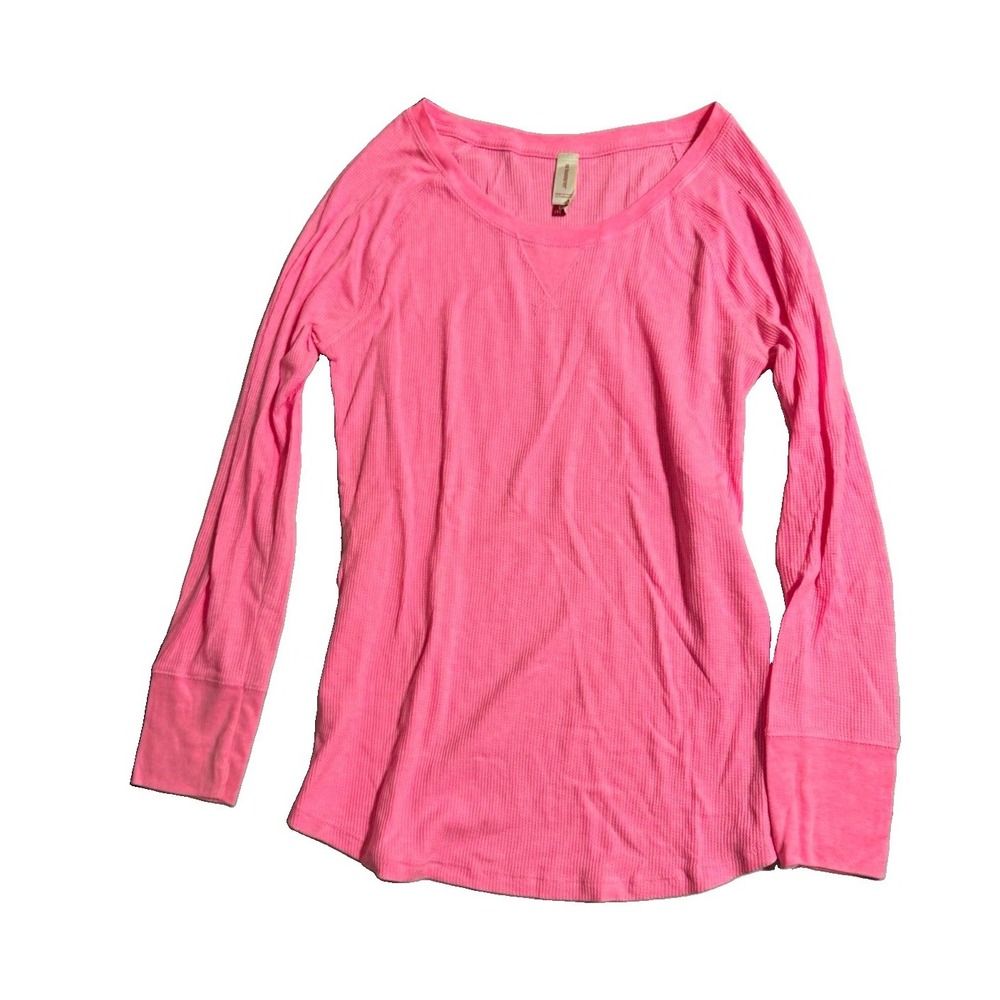 No Boundaries Girls Pink Waffle Knit Long Sleeve Crew Neck Basic Tee Size L